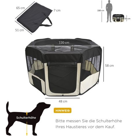 Parc pliable pour chiots noir crème filet respirant Ø120x58cm, enclos intérieur extérieur polyvalent pour chiens chats petits animaux (1/5)
