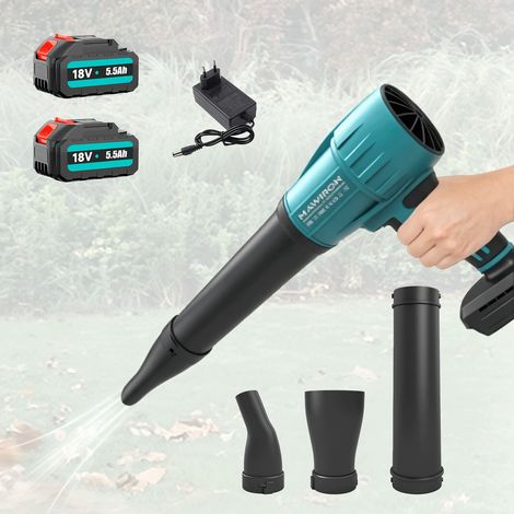 Souffleur sans fil 18V portable bleu, 2 batteries, 3 buses, nettoyage jardin, voiture, feuilles et poussière (1/5)