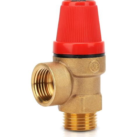 1 Soupape de sécurité, Laiton, Filetage G 1/2'', Étanche, 3 Bar, Pour système d'eau (1/5)