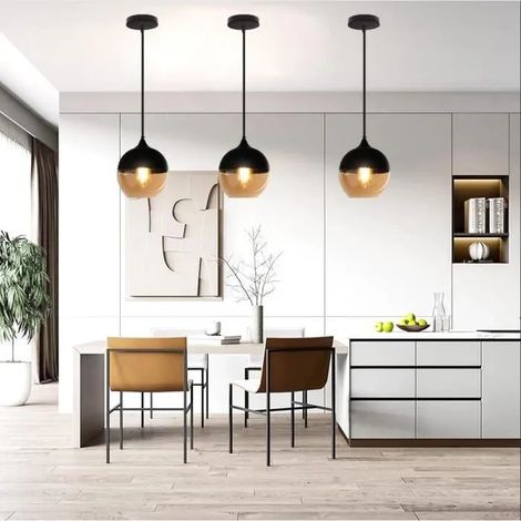 3pcs Lustre Industrielle Salon,E27 Lampe Suspension Vintage en Verre Style Edison pour Chambre Cuisine,20x23cm (1/4)
