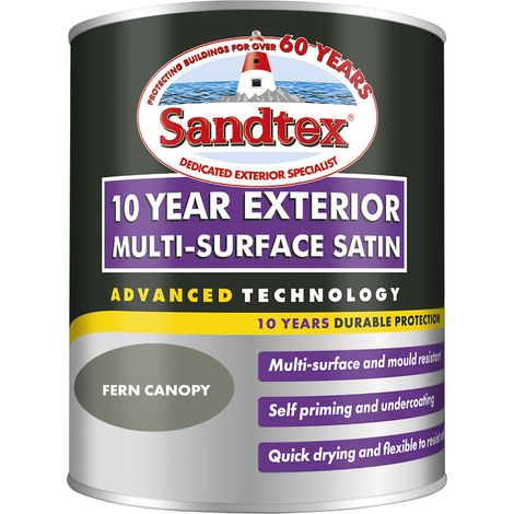 Sandtex 10 Year Exterior Multi Surface Satin - Fern Canopy - 750ml