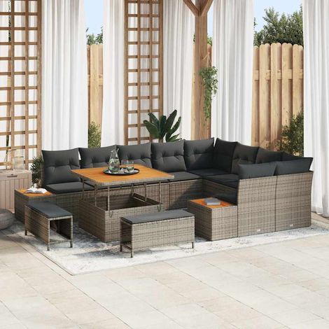 Conjunto de sofá de jardín con cojín 12 pcs Gris Poliratán vidaXL