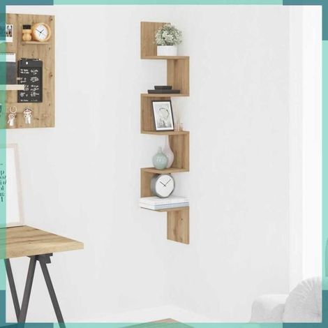 856615 étagère d'angle murale chêne artisanal 20x20x127,5 cm (1/5)