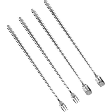 Ensemble de 4 cuillères à café en acier inoxydable 304, manche long et fourchette à tête carrée. Durables et faciles à nettoyer, idéales pour les cafés et les bars. Couleur argent. (1/5)