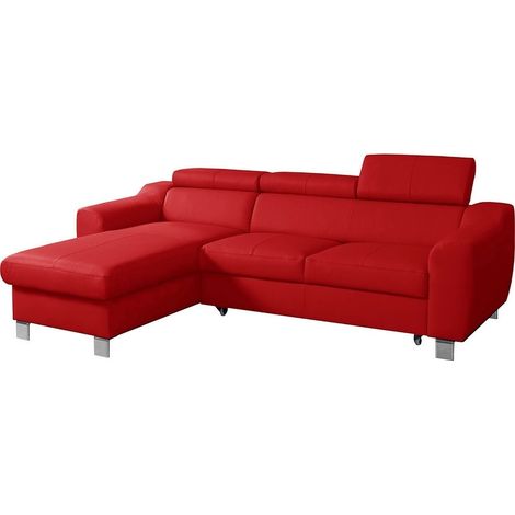 Canapé d'angle convertible en cuir italien de luxe 5 places ASTORIA, rouge foncé, angle gauche (1/5)
