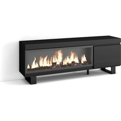 Meuble TV Banc Télé Grand Espace de Rangement 160 pour Les TV jusqu'à 65" Cheminée électrique XXL Design Industriel Style Moderne Noir (1/5)
