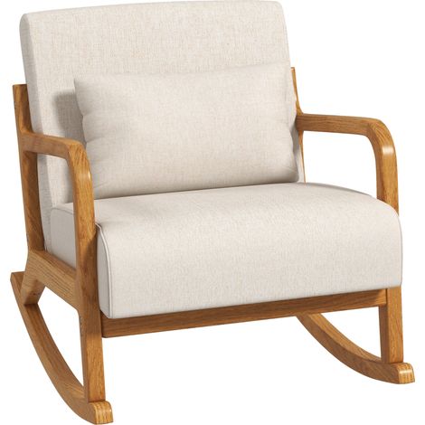 Gepolsterter Schaukelstuhl mit Holzgestell und Armlehnen, Creme (1/5)