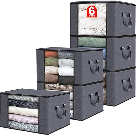 Boîtes de Rangement Pliable 60 L – Lot de 6 – Tissu Épais avec Poignées Renforcées – 55 x 35 x 32 cm – Pour Vêtements, Jouets, Draps (1/4)