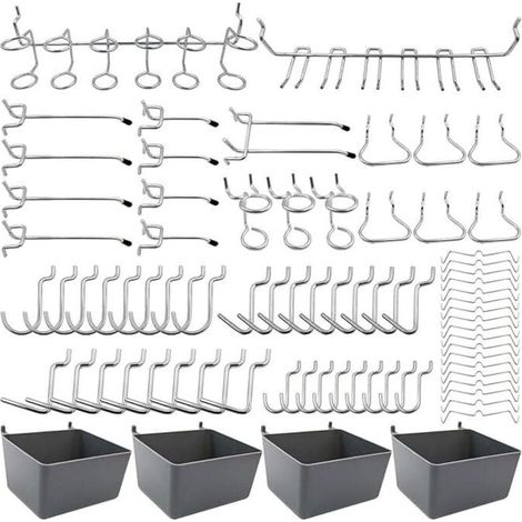 Porte-outils de Crochets pour Panneaux Perforés avec Bacs, Verrous à Chevilles, pour Organiser Divers Outils, 80 pièces (1/4)
