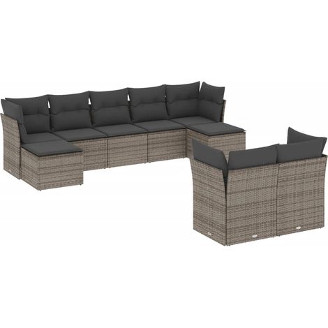 Maison Exclusive - Set Divano da Giardino 9 pz con Cuscini Grigio in Polyrattan (1/3)