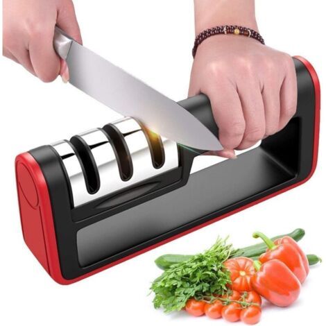 Aiguiseur de couteaux manuel professionnel 3 en 1 avec base antidérapante et conception ergonomique pour couteaux ménagers de toutes tailles (1/5)