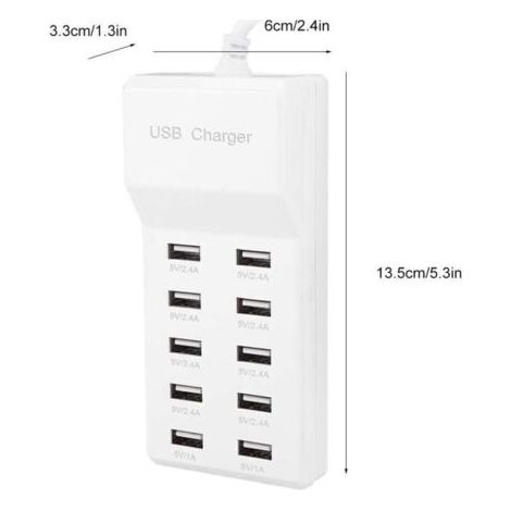 Fdit Chargeur Mural USB 10 Station de Chargement USB Multi-Ports 100-240V Bandeau d'alimentation pour hub USB de Voyage avec Cordon pour Plusieurs appareils(UE)