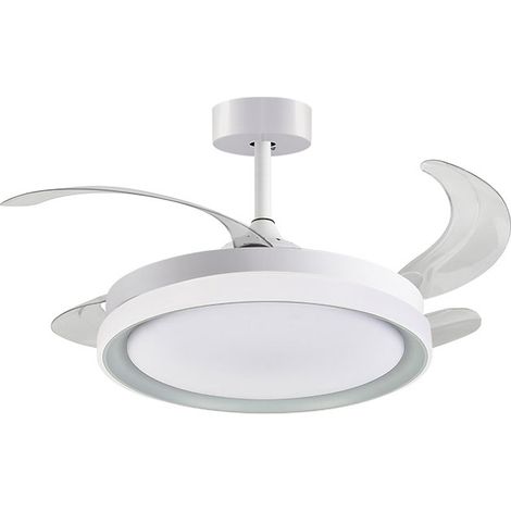 Ventilator dc kigali weiß/silber, 4 einziehbare Flügel, 72w led 300040006000k, h.35xd.108/50cm