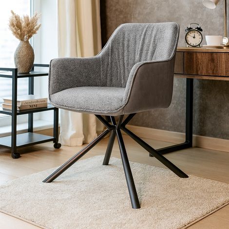 Set 2 sedie con braccioli tessuto grigio e retro ecopelle tortora Aseat (1/4)