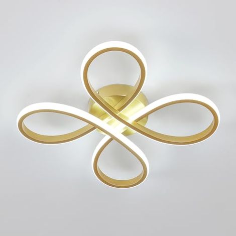 Plafonnier LED Moderne, 30W 3400LM Lampe de Plafond, Luminaire Plafonnier Forme de Fleur pour Couloir, Balcon, Chambre, Salon, Salle à Manger, Lumière Blanche 6500k, 30cm, Doré (1/5)