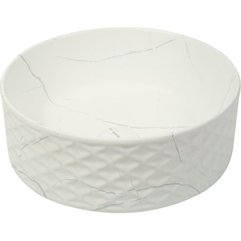 Vasque à poser ronde relief-38 x 38 cm -Blanc mat marbre -SELIA (1/4)