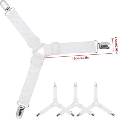 Dreieckiger Spannbettlaken-Verschluss, elastischer Matratzenspanner, verstellbare elastische Dreieck-Stützbänder, verstellbare dreieckige Befestigungsbänder, 4 Stück, Weiß, DOLASO (1/3)