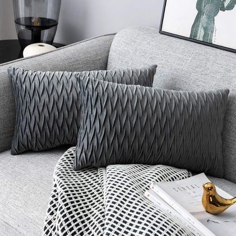 Lot de 2 Housses Coussin en Velours 30x50cm pour Salon Canapé,Housses Coussin Carrés de Motif uni Décoration Chambre,Gris (1/5)