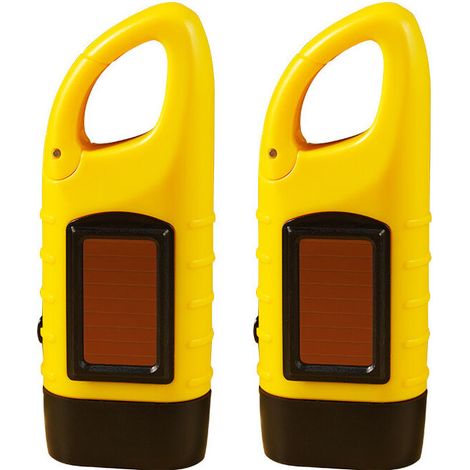 Ahlsen Paquete de 2 linternas de manivela, linternas de emergencia LED solares recargables, linternas de supervivencia para deportes al aire libre, amarillas (1/3)