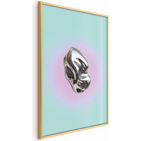 Poster – Metallische Form – abstrakte Skulptur auf mintgrünem Hintergrund mit violettem Heiligenschein (1/4)
