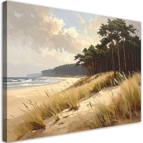 Quadro su tela, Spiaggia con dune in riva al mare Vista, 30x20 (1/5)