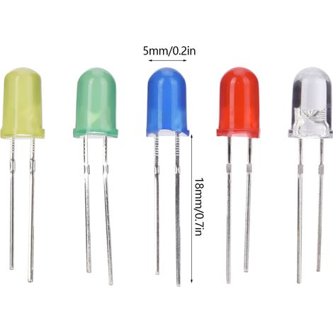 500 pièces diodes électroluminescentes 5 mm assortiment 5 couleurs composants électroniques (1/5)