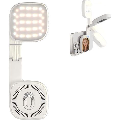 Lampe Selfie Magnétique LED 3-en-1 – 48 LEDs, 10 Niveaux de Luminosité, 1000mAh, Température de Couleur 3000K-6500K, Portable pour Streaming & Maquillage,Blanc (1/5)