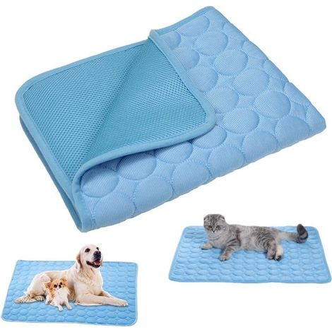Tapis pour animaux Tapis de couchage d'été Coussin pour chien Tapis rafraîchissant pliable (50 x 40 cm Bleu) (1/5)