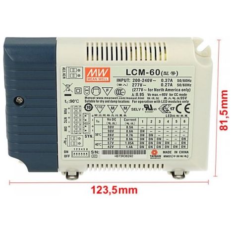 Led Driver CC MW MEAN WELL LCM-60 Dimmerabile 0/1-10V 10V PWM Resistance Corrente Costante Modulare 500/600/700/900/1050/1400mA