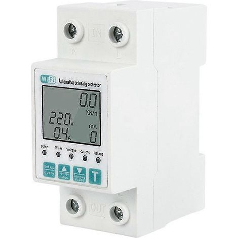 Compteur d'énergie intelligent Tuya WiFi 2P, compteur de puissance kWh, protection contre les fuites à la terre, les surtensions et les sous-tensions. Compatible avec Tuya Smart Life. (1/5)