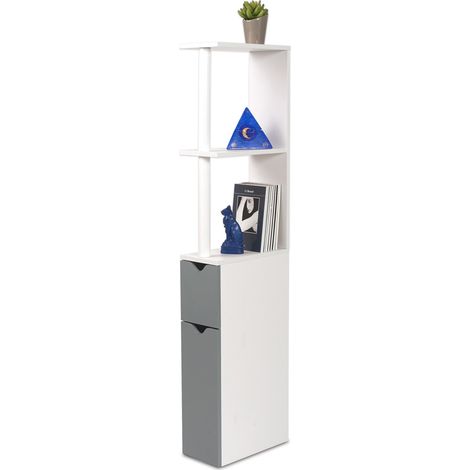 Facilitys – Meuble WC compact effet bois – 2 portes grises – Dimensions 15,2x29,8x118 cm – Plaque de particule mélaminé facile à nettoyer (1/4)