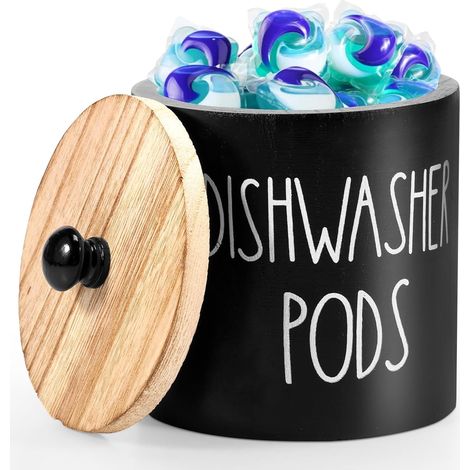 Soporte para cápsulas de lavavajillas con tapa elegante - Contenedor para pastillas - Amplia abertura - Forma redonda - Caja para lavavajillas - Organizador de cocina