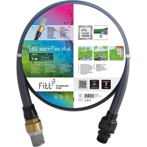 FITT Aspirflex Plus 7 m – Tuyau pour Aspiration d'Eau Raccordement Universel aux Pompes d'Aspiration et de Drainage Made in Italy Crépine en Laiton avec Clapet Anti-Retour Résistant aux Chocs