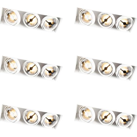 QAZQA Juego de 6 focos empotrables blancos AR111 sin borde 3 luces - Oneon Acero Adecuado para LED Max. 3 x 50 Watt