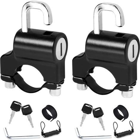2 pièces Serrure de Casque de Moto Noir, Antivol Guidon Verrouillage de Casque, Antivol de Casque Universel avec Clés, Verrou de Casque Antivol Convient pour 22mm-24mm Guidon de Moto (1/5)