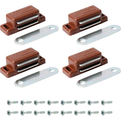 4x Ferme-porte magnétique puissant pour armoire, penderie, 6 kg (marron)