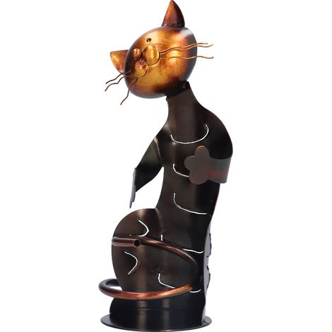 Chat en métal, porte-bouteilles sculptural, étagère décorative pour cave à vin, décoration intérieure artisanale (1/5)