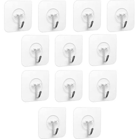 Adhesive Hooks - 12 Pieces Transparent Self Adhesive Hooks 5 kg (max), For Hanging Bathroom, Kitchen, Ceiling, Hanging, Wall, Door, Bathrobes, Towel Rack (12 Pieces)
