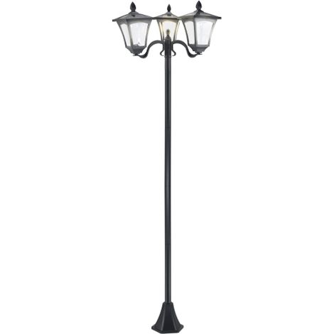 Lanterne solaire de jardin à 3 lampes, balise lumineuse LED 120 lumens, IP44, acier inoxydable, noir, 51,5 x 47 x 182,5 cm (1/4)