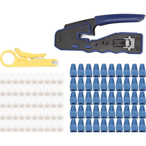 RJ45 Crimping Tool Multifunctional Ethernet Crimper Cutter Stripper for Cat5 Cat5e Cat6 Cat6A Pass Through Connector