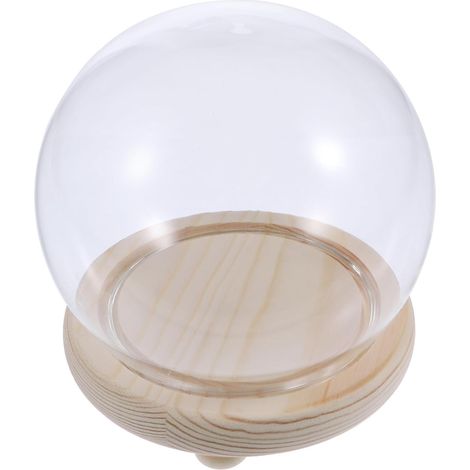 1pièce Cloche Verre Ronde avec Socle Naturel pour Présentation Déco Chambre et Fleurs Éternelles Vitrine Élégante pour Objets Précieux et Décorations Fête des Mères (1/5)