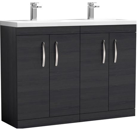 Millwich Contemporary 4 Door Floor Standing Vanity Unit with Basin, Charcoal Black, 1200mm (1/4)