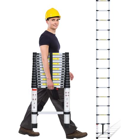 Wolketon Profi Teleskopleiter 4,4M Aluminium 150kg Tragkraft Mehrzweckleiter rutschfeste Gummifüße