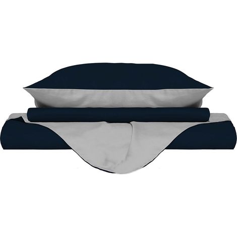 Copripiumino con Sacco e Federe Doubleface Blu Scuro/Grigio Chiaro 1 Piazza e Mezzo (1/5)