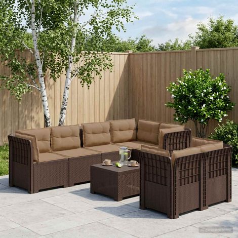 vidaXL Canapé de Jardin 7 Places avec Coussins Look Rattan PP Marron (1/5)