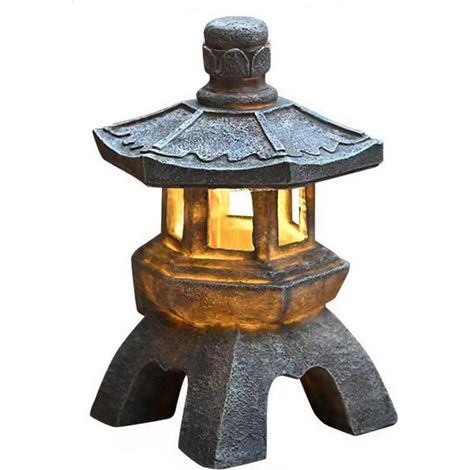 Linterna solar decorativa de resina, estilo zen japonés con estatua de Buda (30 cm). (1/5)