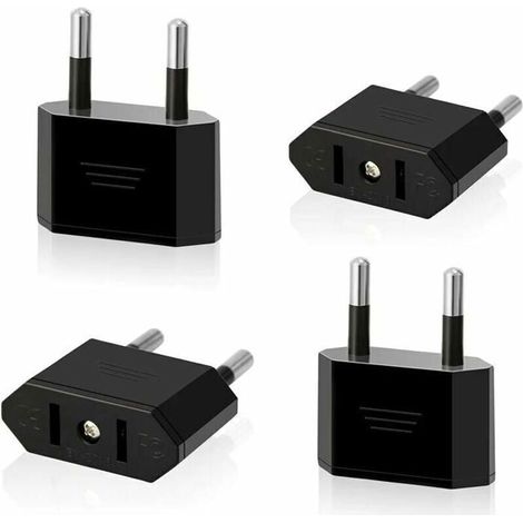 Lot de 4 Adaptateurs Prise Voyage Europe Type C - Convertisseur US vers EU Compact et Sûr Prise Murale Noir (1/5)