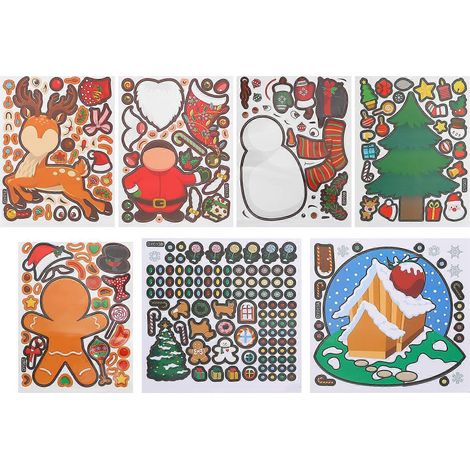 Lot de 12 autocollants de Noël pour murs, motifs dessins animés, décorations de Noël (couleurs assorties)-20X20X0.1CM