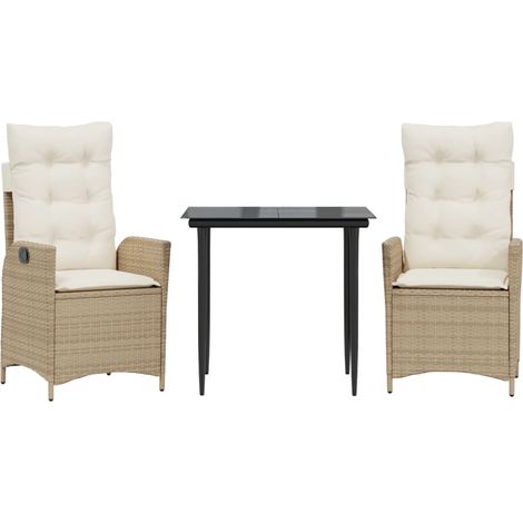 Ensemble à manger de jardin et coussins 3 pcs，Salon de jardin Beige poly rotin CFW20292 (1/5)