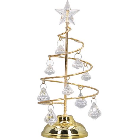 Petite lampe sapin de Noël LED en cristal, décoration lumineuse en fer, veilleuse dorée à lumière chaude, idée cadeau (1/5)